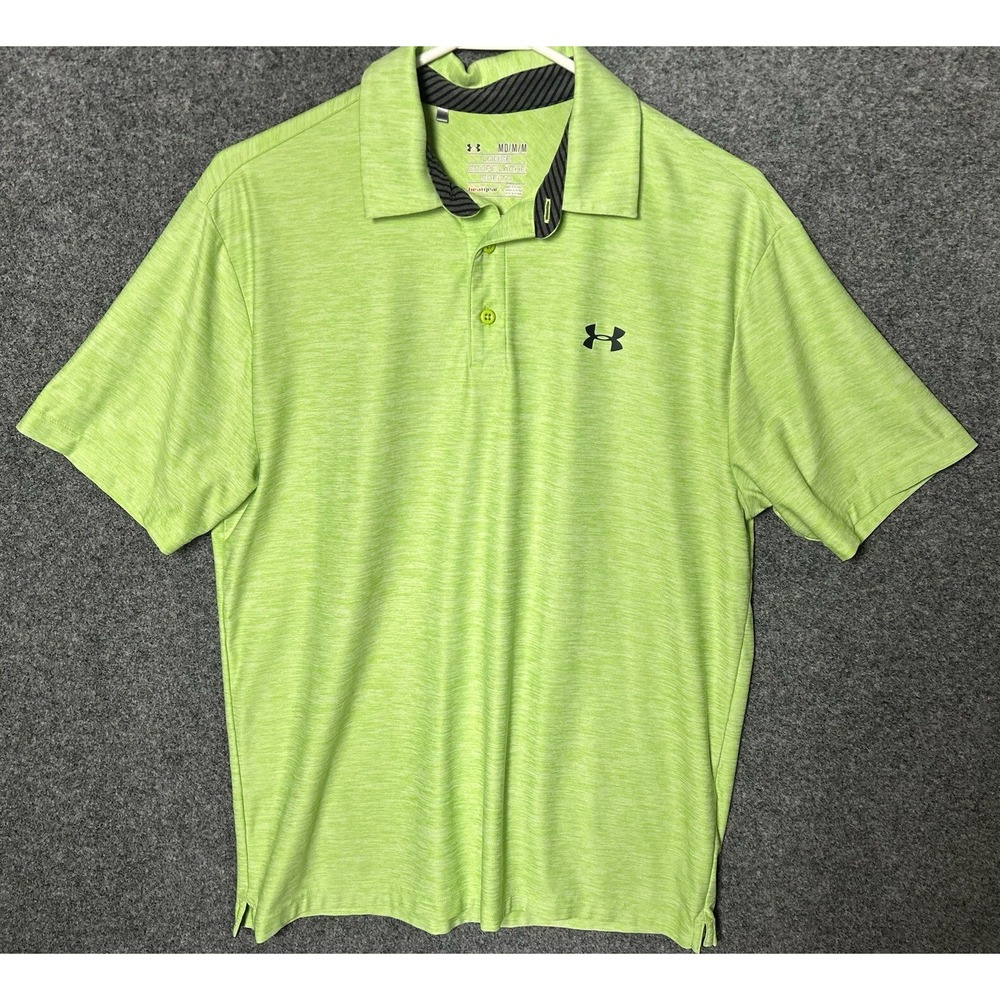 Under Armour Men's Loose Fit HeatGear Polo Shirt - Size MEDIUM - Neon Green